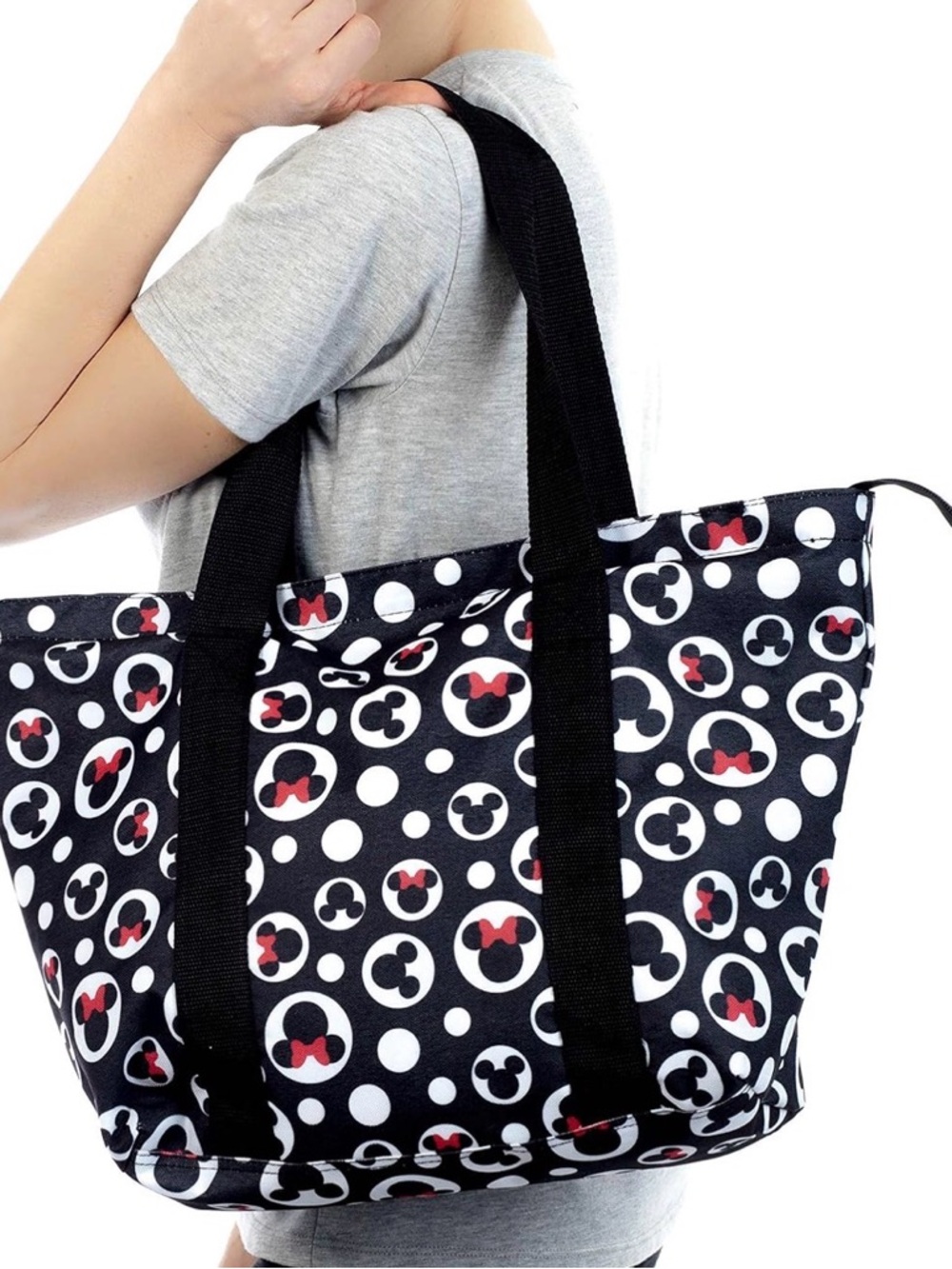 Disney Tote Mickey & Minnie Mouse Polka Dot Lightweight Canvas Zipper Bag
